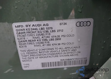 2024 Audi Q5 Premium 40 Tfsi Quattro S Tronic z USA, uszkodzony, nr VIN WA1ABAFY7R2142701